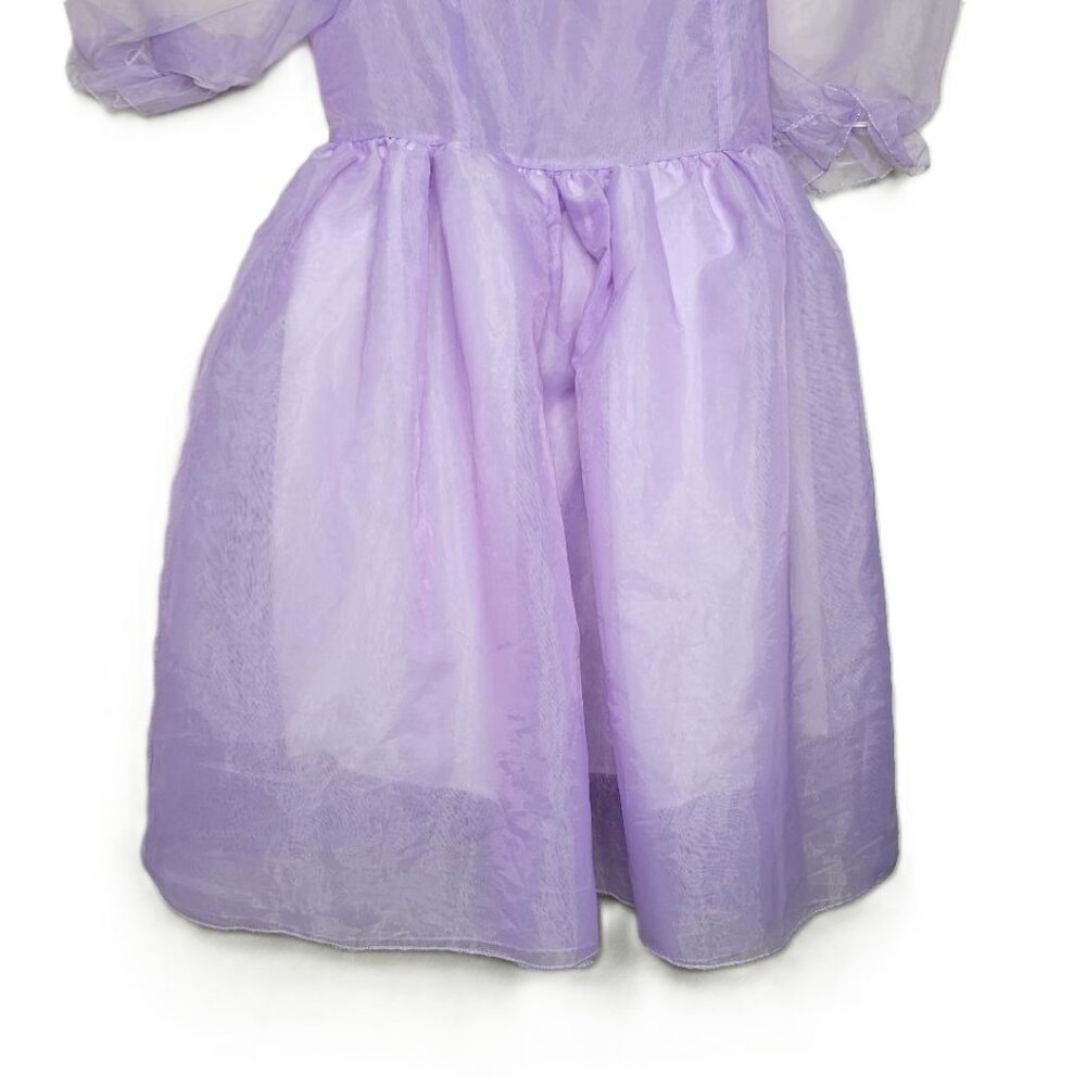 Girl's Purple Princess Dress size S Puff Sleeves Sheer - Picture 3 of 12